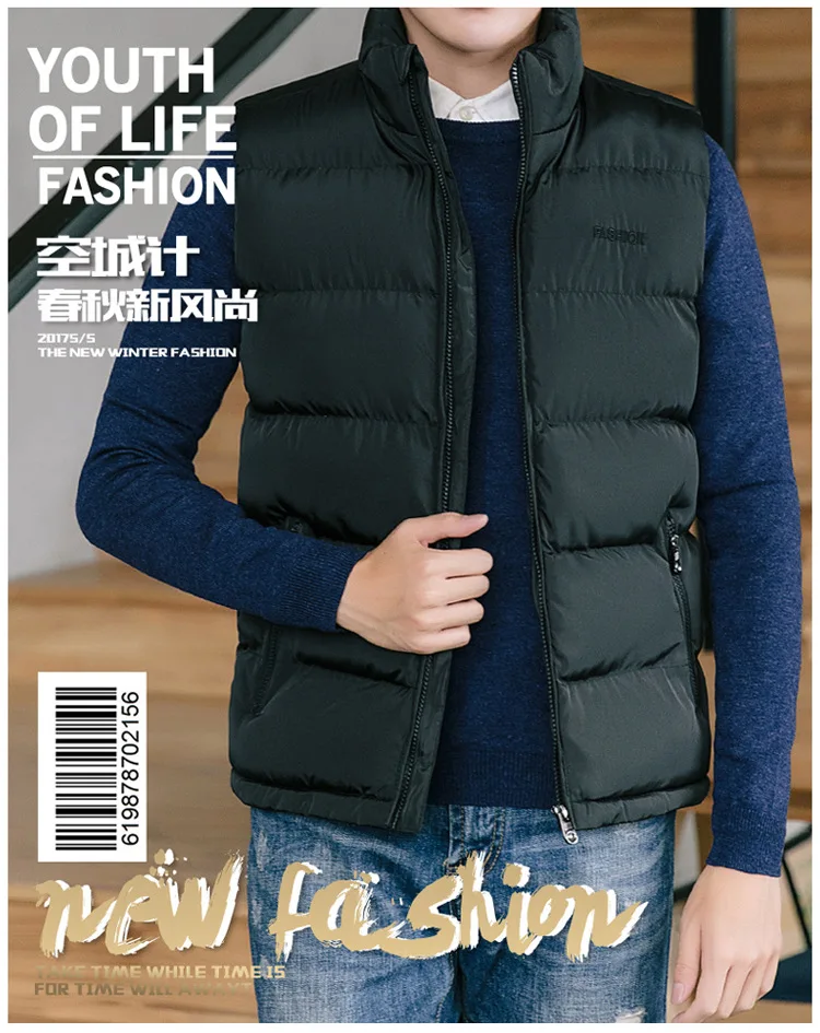 Autumn And Winter New Style Men Sleeveless Thick Warm Waistcoat Casual Fashion Slim Fit Tops Men's Hoodless Customizable