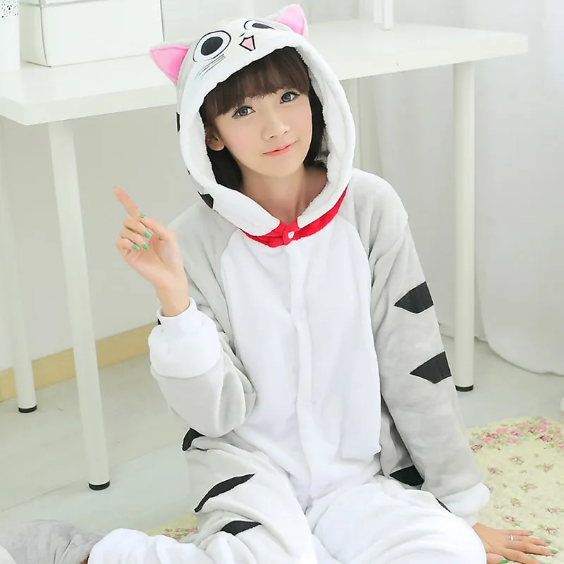 Flannel Unicorn Onesies for Women Pajamas New Winter Animal Cat Pyjamas Adult onesies Cosplay Pikachu Flannel Sleepwear - Цвет: Cheese Cat