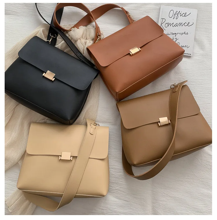 

Basic Lady Simple Large Messenger Shoulder Bag PU Leather Lightweight Bag