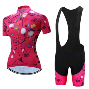 

TELEYI Women's Cycling Jersey Set Summer Anti-UV Cycling Bicycle Clothing Quick-Dry Mountain Bike Clothes Cycling Set