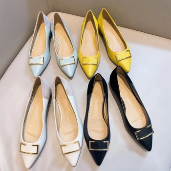 

Plus Size 35-41 Women's Shoes Pointed Toe Leather Shoes For Women Slip-on Shallow Summer Shoes Genuine Suede Leather Flats Shoes