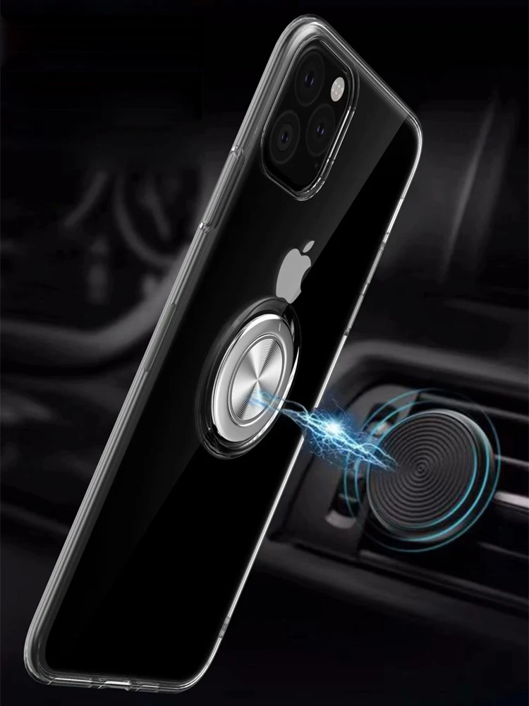 Для iPhone 11 XR XS Max кольцо держатель Стенд задняя крышка магнит прозрачные чехлы для iPhone XR XS Max 11 7 8 6s Plus Coque