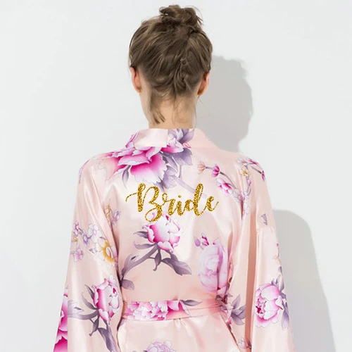 blush bride Роскошное женское кимоно пикантный Шелковый Атласный цветочный с кружевной отделкой банный халат свадебное для невесты подружки невесты халаты Женское ночное платье - Цвет: blush bride