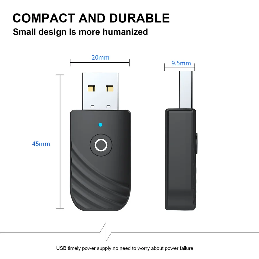 USB 블루투스 5.0 송신기 수신기, 3 in 1 어댑터, 3.5mm AUX 플러그 앤 플레이, TV PC 헤드폰, 홈 스테레오 카 HIFI 오디오