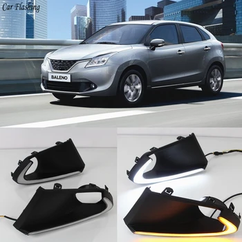 

Car Flashing 1Pair For Suzuki Baleno 2016 2017 2018 2019 LED DRL Daytime Running Lights Fog Lamp cover with yellow daylight