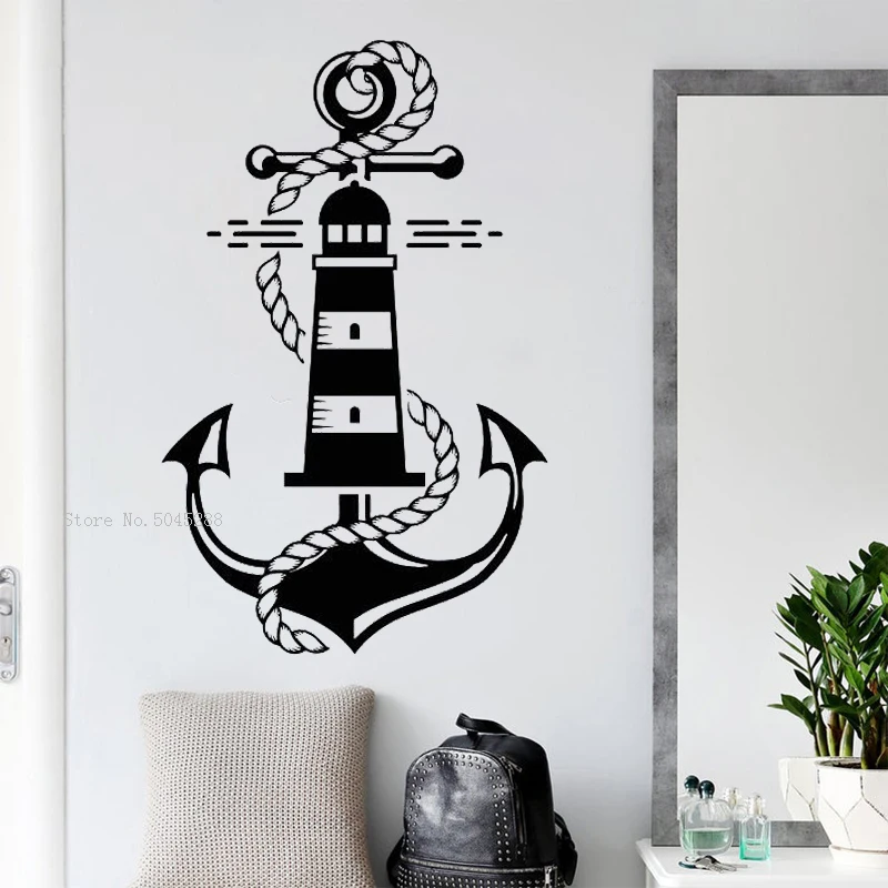 Navy Blue Anchor Vinyl Wall Decal Sticker Nautical Ocean for Home or Themed Room 