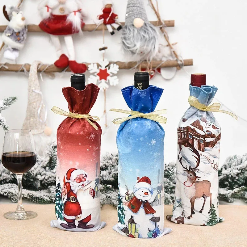

Christmas Decoration Wine Creative Cartoon Printing Santa Claus Elk Snowman Wine Bottle Decoration Christmas Home Decorations