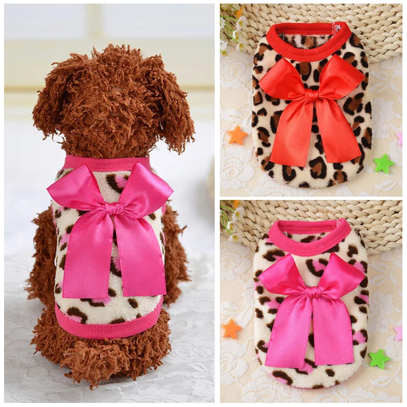 Soft Coral Leopard Teacup Dog Vest Puppy Winter Warm Clothing for Small