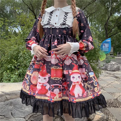 Kawaii оригинальное платье Лолита мягкие японские игрушки Волшебная машина пузыря кукла воротник op платье с длинными рукавами - Цвет: Черный