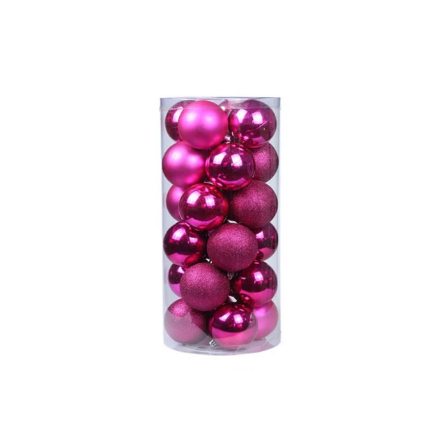 Новогодние украшения для рождественской елки, 24 шт./партия, 60 мм, рождественские мячики елочные шары, украшения для рождественской вечеринки - Цвет: rose red