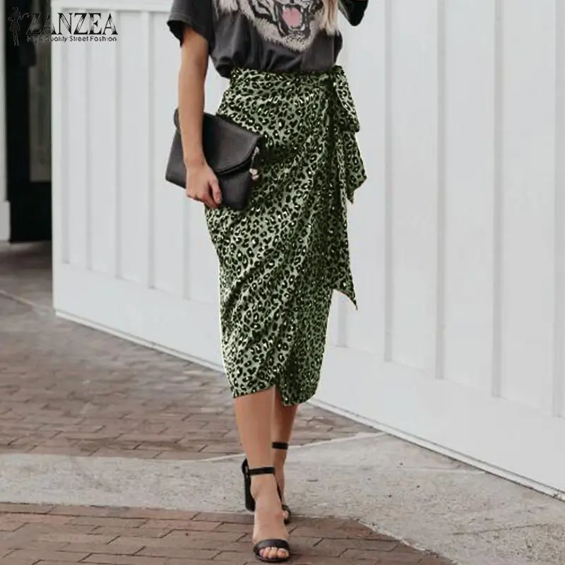 Pencil Skirts Wrap Lace-Up Leopard Print ZANZEA Elegant Fashion Women Summer Saia Faldas