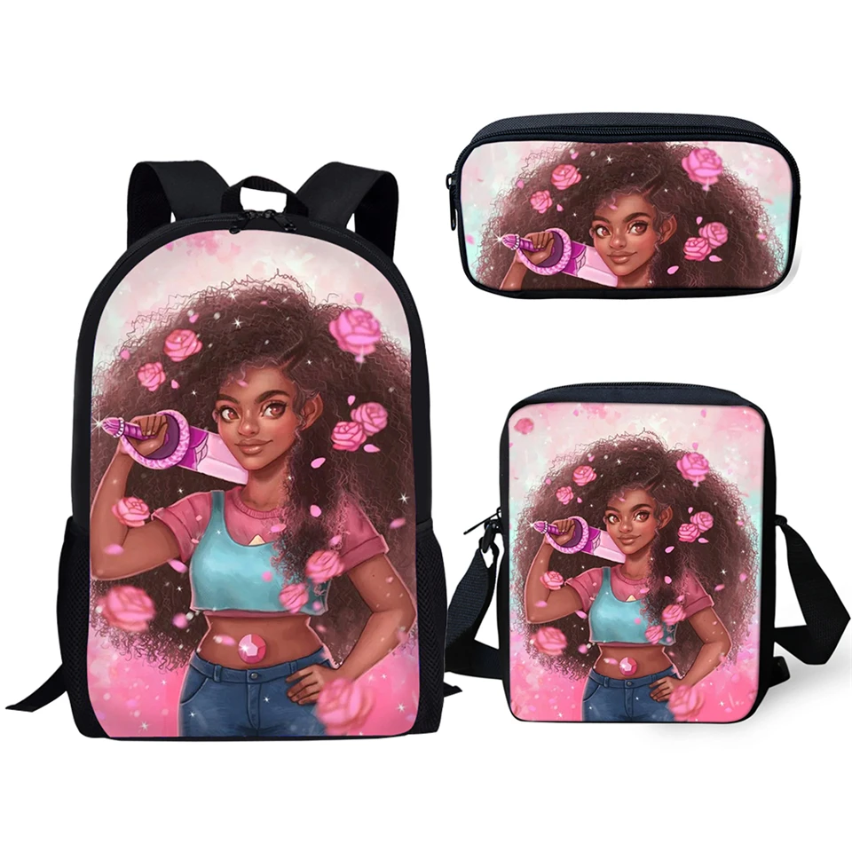 HaoYun Мода 3 шт./компл. мультфильм студентов рюкзак Kawaii Африканский девушки шаблон Дети Школьные сумки черный афро искусство женщин Дорожные сумки
