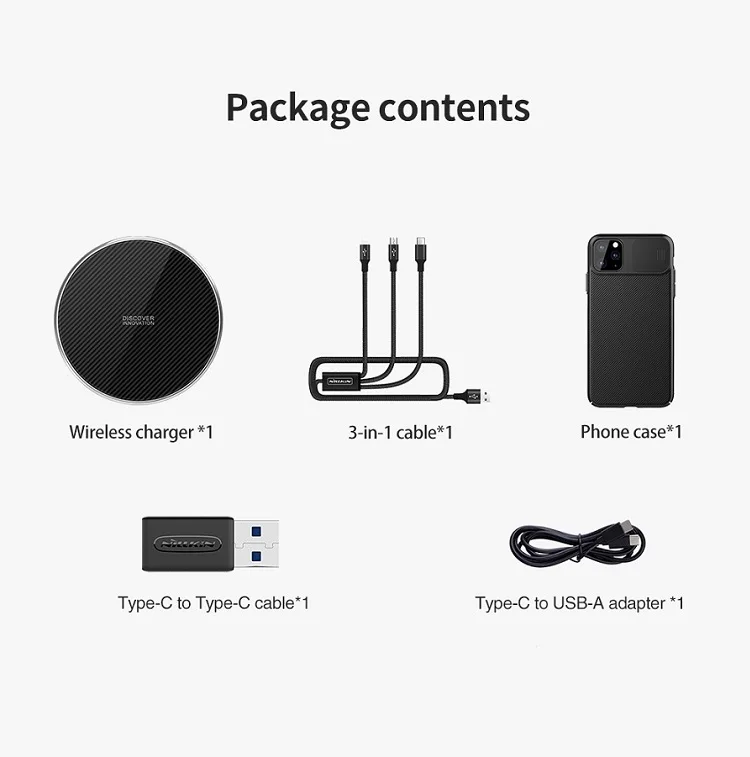 NILLKIN Беспроводной Зарядное устройство Набор для iPhone 11/11 Pro/11 Pro Max поставляется с Беспроводной зарядного устройства и защитный чехол на заднюю панель