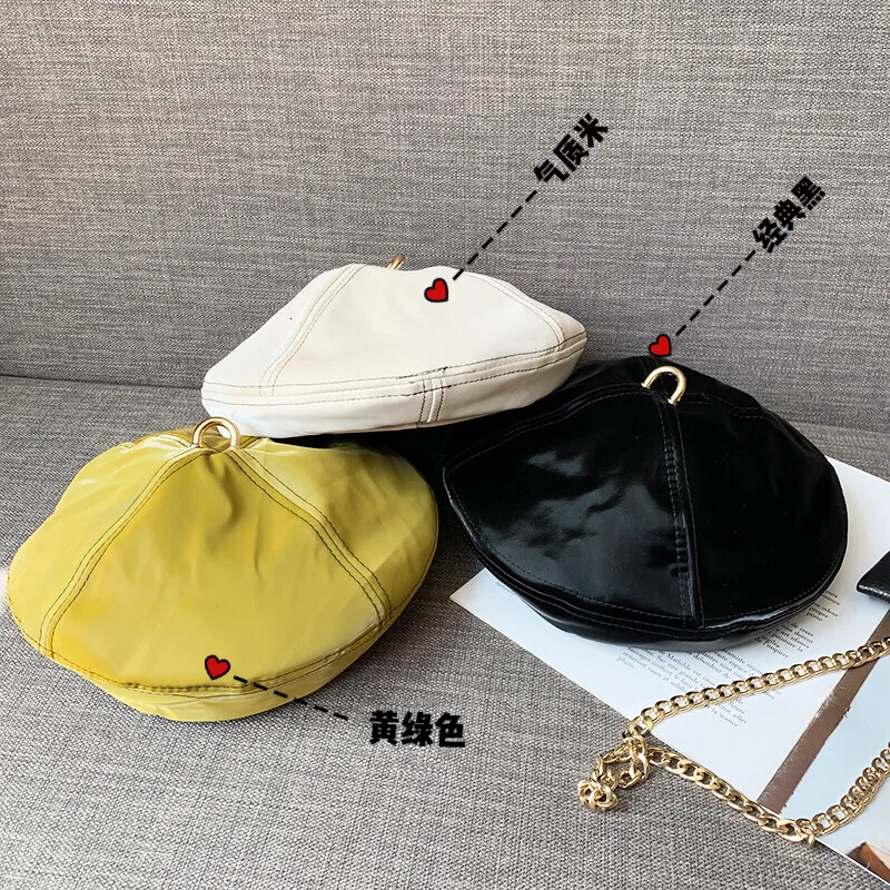 

2019 Autumn Winter New Solid Color Wild PU Leather Hat Female Korean Four Seasons Hat