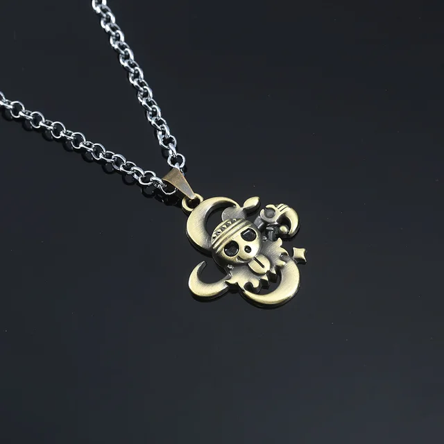 Anime One Piece Metal Necklace Luffy Ace Pirate Skull Hat Pendant Chain Choker Man Cartoon Necklaces Charm Jewelry Collar Gift bronze culian
