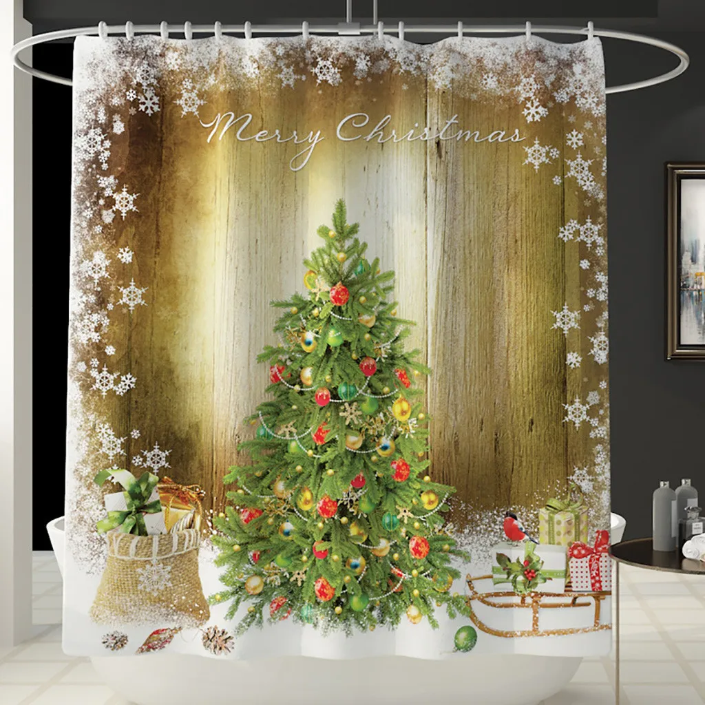 Санта Рождественский принт, коврик для ванной комнаты и занавеска для душа, набор из четырех предметов, кухонные коврики для туалета, коврики, коврики