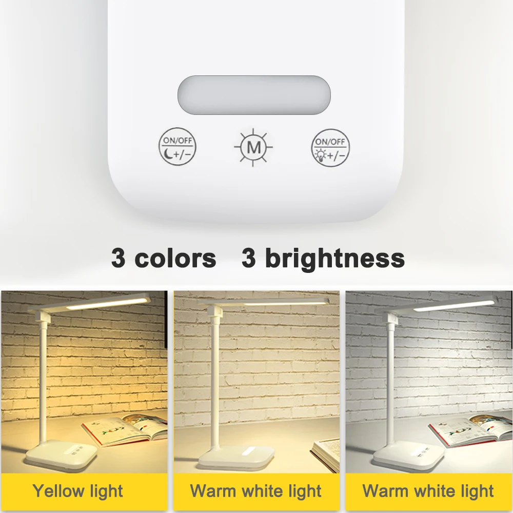 Светодиодный настольный светильник 3 режима с регулируемой яркостью для чтения в спальне, usb зарядка, защита для глаз для детей