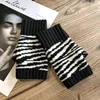 Fashion Leopard Zebra Pattern Knit Wool Stretch Touch Screen Fingerless Driving Mitten Women's Winter Warm Half Finger Glove S57 1