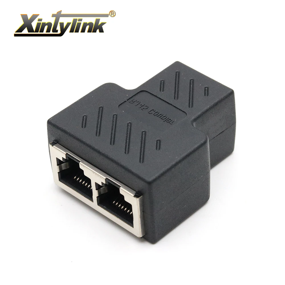 

xintylink 1 to 2 ways rj45 female splitter connector lan cat6 cat5e cat5 8p8c shielded ethernet network cable adapter for laptop