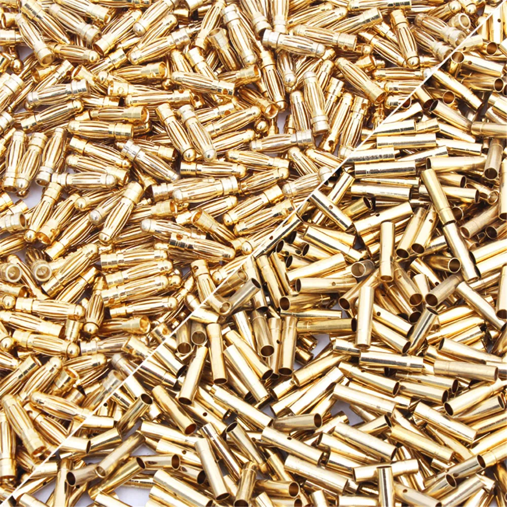 10 Conectores Banana Bala 4mm Chapados En Oro | Perfil Bajo Para Baterías LiPo Y RC