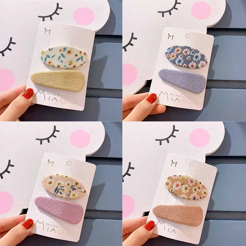 

2Pcs/set New Children Floral Hair Pins Girls Oval Hair Clips Fashion Plaid Hairpins Kids Geometric Hair Accessories Headwear Set