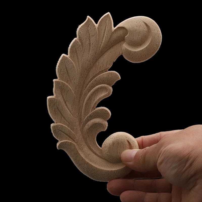 Wooden Ornament Crafts Corner Flower Exquisite Carving Natural Wood Appliques Furniture Mouldings Vintage Unpainted Decoration