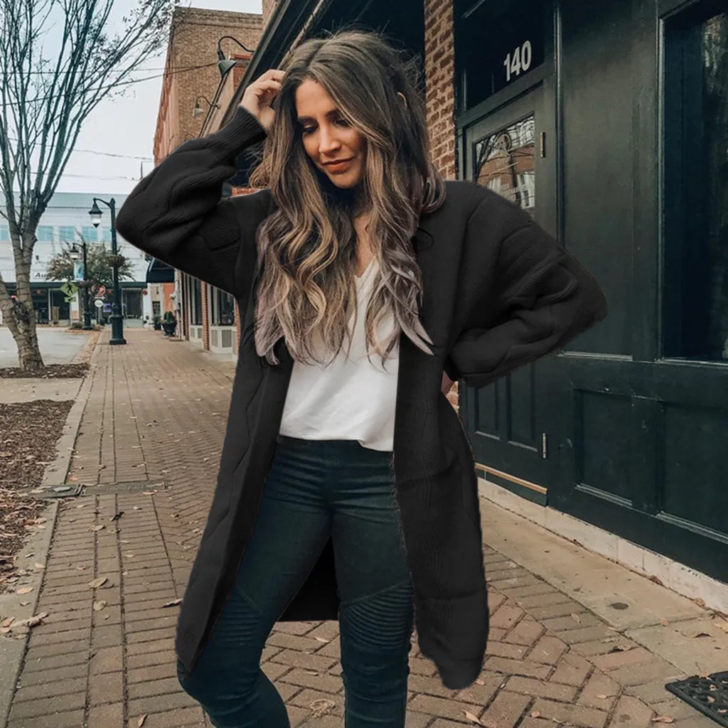 

Women Fashion Casual Boho Open Front Long lantern sleeve Knit Cardigan Sweater Loose Lightweight Sweaters Warm Winter Autumn