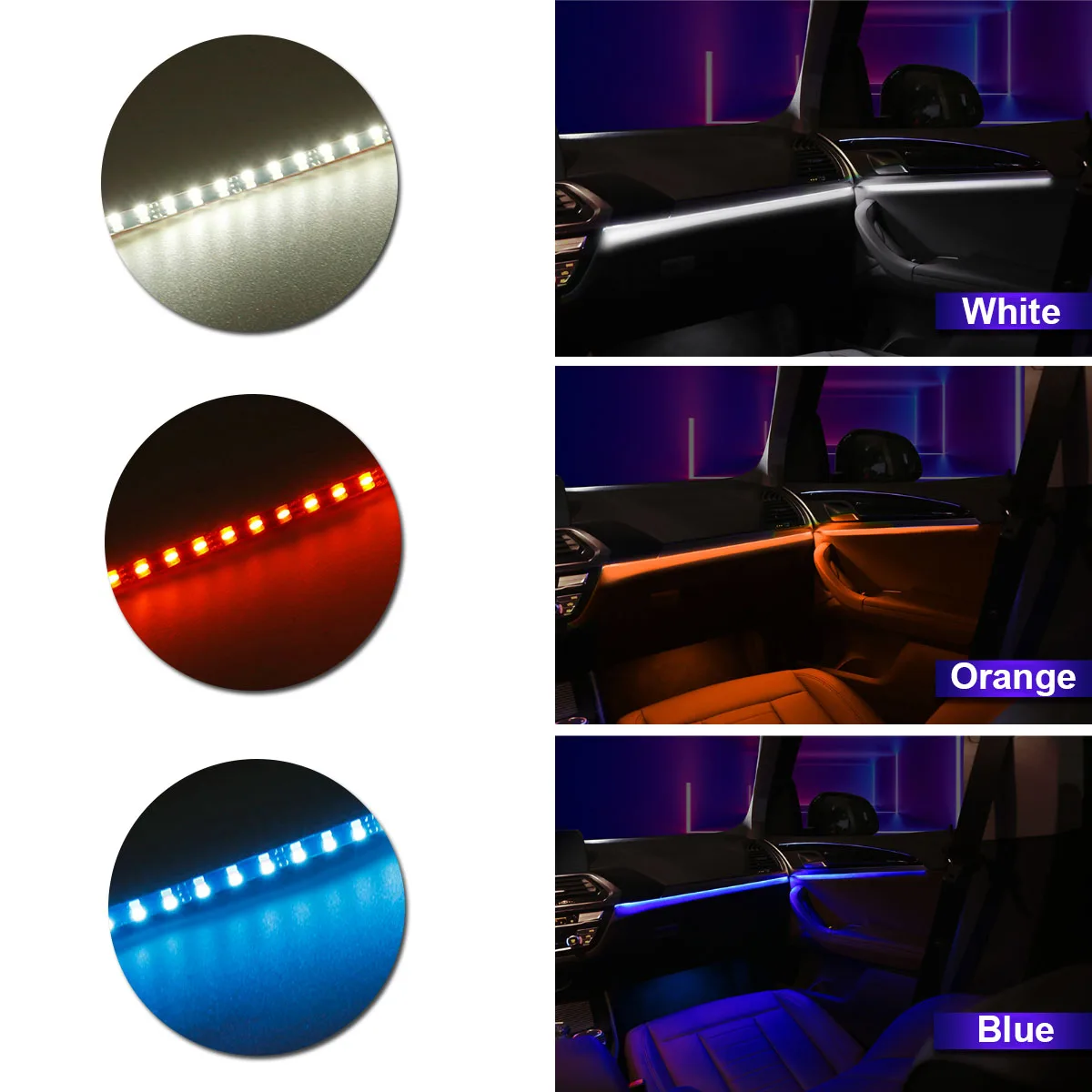  1Set Car Interior Decorative Led Ambient Car Door Light Stripes Atmosphere Light With 3 Colors For  - 4000248760632