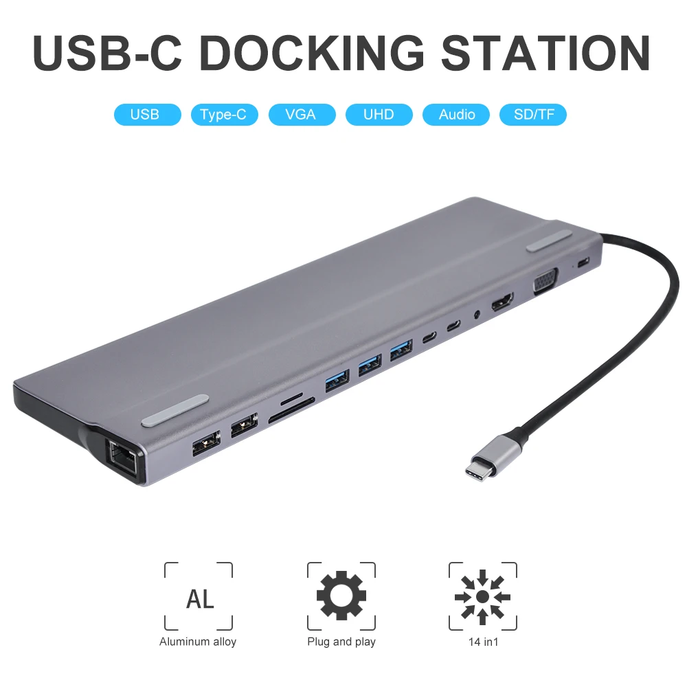 Сетевой концентратор DeepFox 14 в 1 устройство для чтения карт SD/TF USB C на HDMI VGA Lan 3 0
