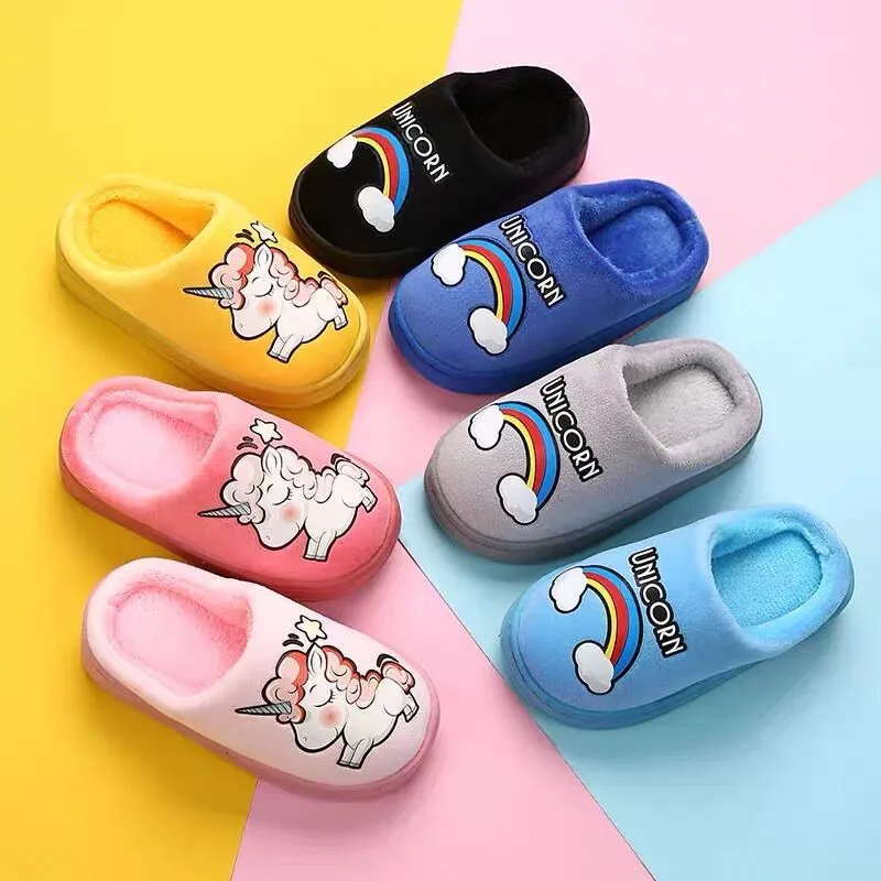 Unicorn Slippers Grls Children Flip-Flops Slides Indoor-Shoes Rainbow Plush Boys Kids