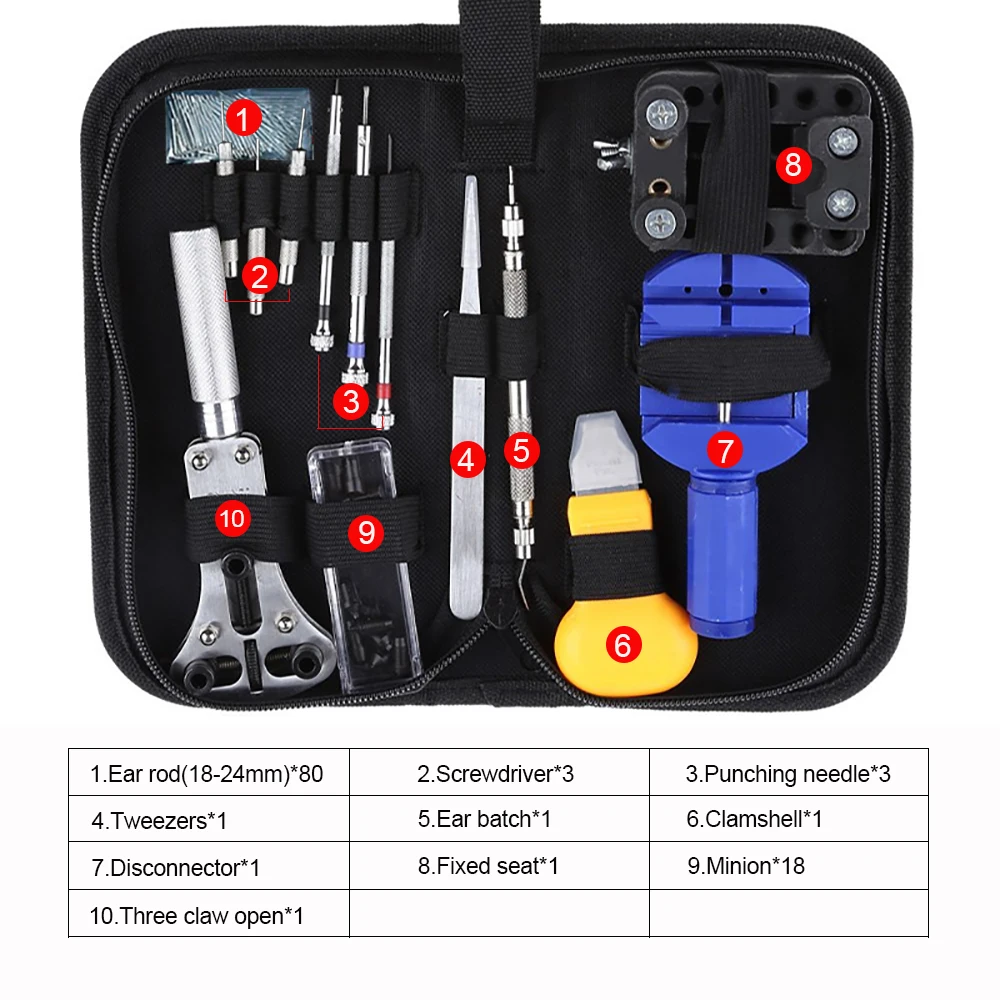 Высокое качество, 110 шт., набор инструментов для ремонта часов, набор, чехол для часов, открывалка, инструмент для удаления звеньев