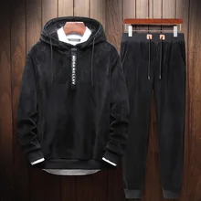 Матовый и Толстый золотой бархатный Повседневный Свитшот спортивный комплект осенне-зимняя одежда комплект из двух предметов модный мужской комплект