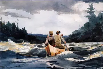 

14 Handmade Art Paintings by Teachers - Canoe in Rapids Winslow Homer boat scenery watercolor style - Oil Painting on Canvas