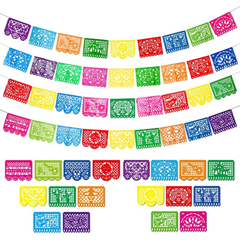 5 упаковок Мексиканская праздничные баннеры большой Пластик Papel Picado баннер Fiesta