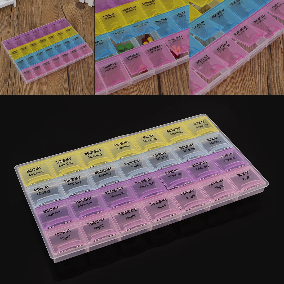 Portable Monthly 28 Day Transparent 4 rows Tablet Pill Capsule Vitamin