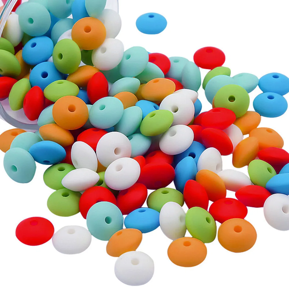 Cute-idea 20Pcs perline in Silicone 12MM perline di lenticchie Food Grade Baby ciuccio pendente a catena BPA giocattoli ecologici gratuiti per massaggiagengive