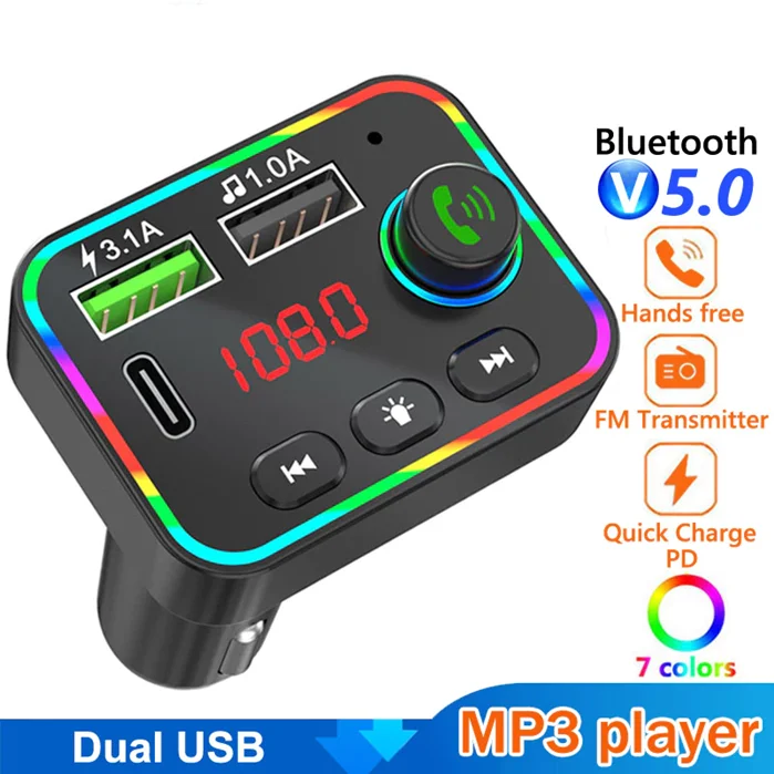 Bluetooth 5.0 Car FM Transmitter MP3 Player Wireless Handsfree Kit Receiver Adapter With PD USB Phone Charger Electronic | Автомобили и