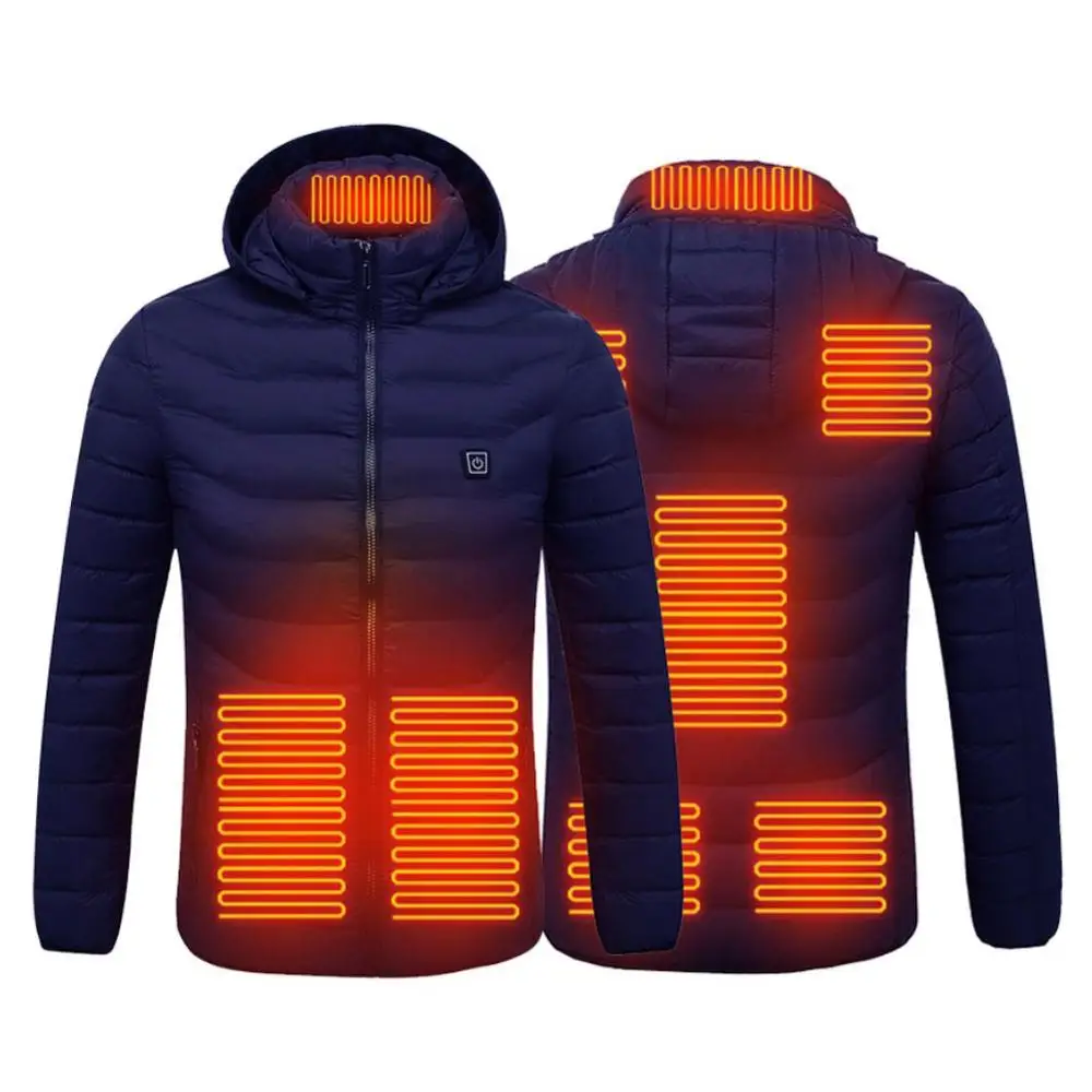 Heated Jackets Vest 8 Heating Zones Down Cotton Mens Women Outdoor Coat USB Electric  Hooded Warm Winter Thermal