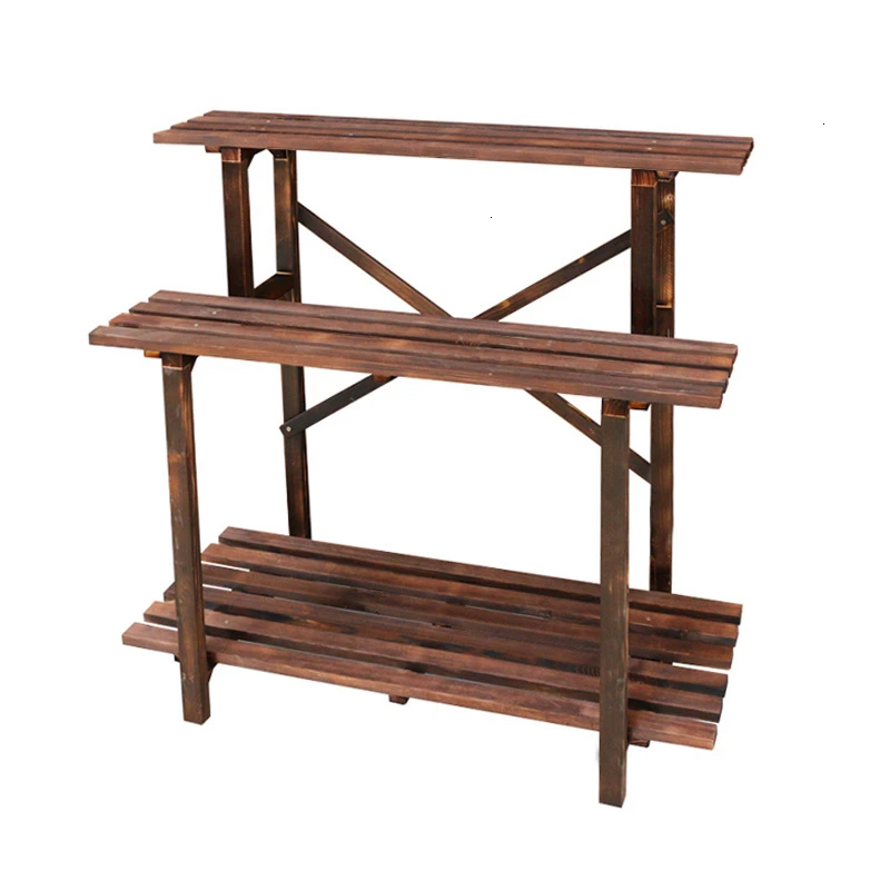 

Anticorrosive Flower Rack Woodiness Indoor Carbonization Multi-storey Flowerpot Flower Rack Zi Shi Wooden Frame Countryside