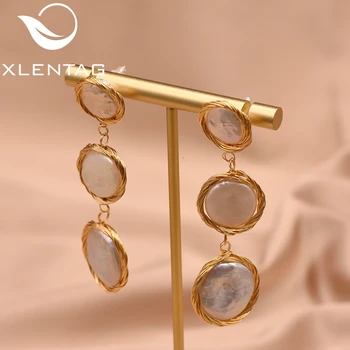 

XlentAg Natural High-quality Oblate Baroque Pearls Dangle Earrings Girl Earings Fashion Jewelry Women Birthday Party Gift GE0645