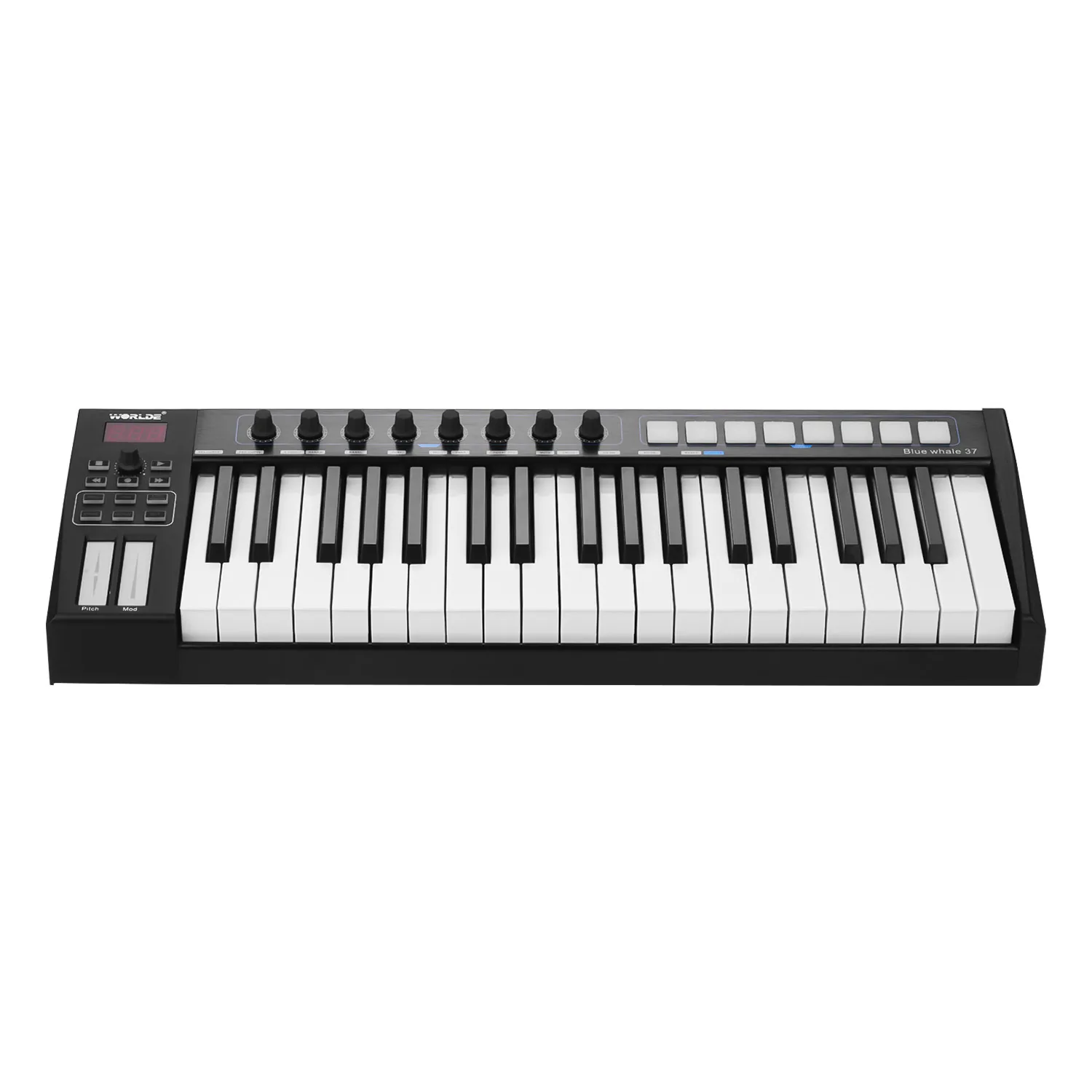 WORLDE синий кит 37 USB MIDI контроллер клавиатура 37 полувзвешенные клавиши 8 RGB с подсветкой триггерные подушки светодиодный дисплей с usb-кабелем