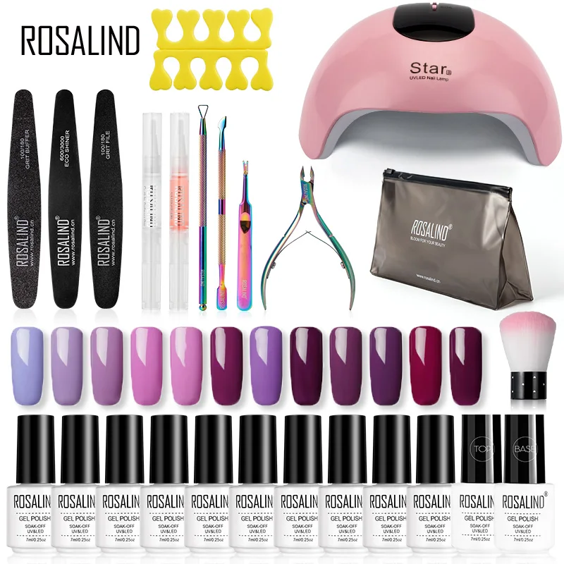 Billig ROSALIND Gel Nagellack Kit Hybrid Lack Set Semi Permanent Gel Nagel Alle Für Maniküre UV LED Gel Lack Tränken off Nail art