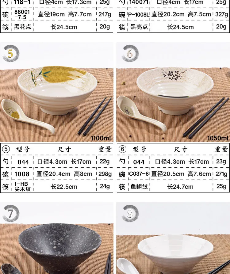 Japanese noodles lamian ramen soup bowl schopsticks spoon suit plastic melamine tableware set spicy hot pot restaurant use 2sets