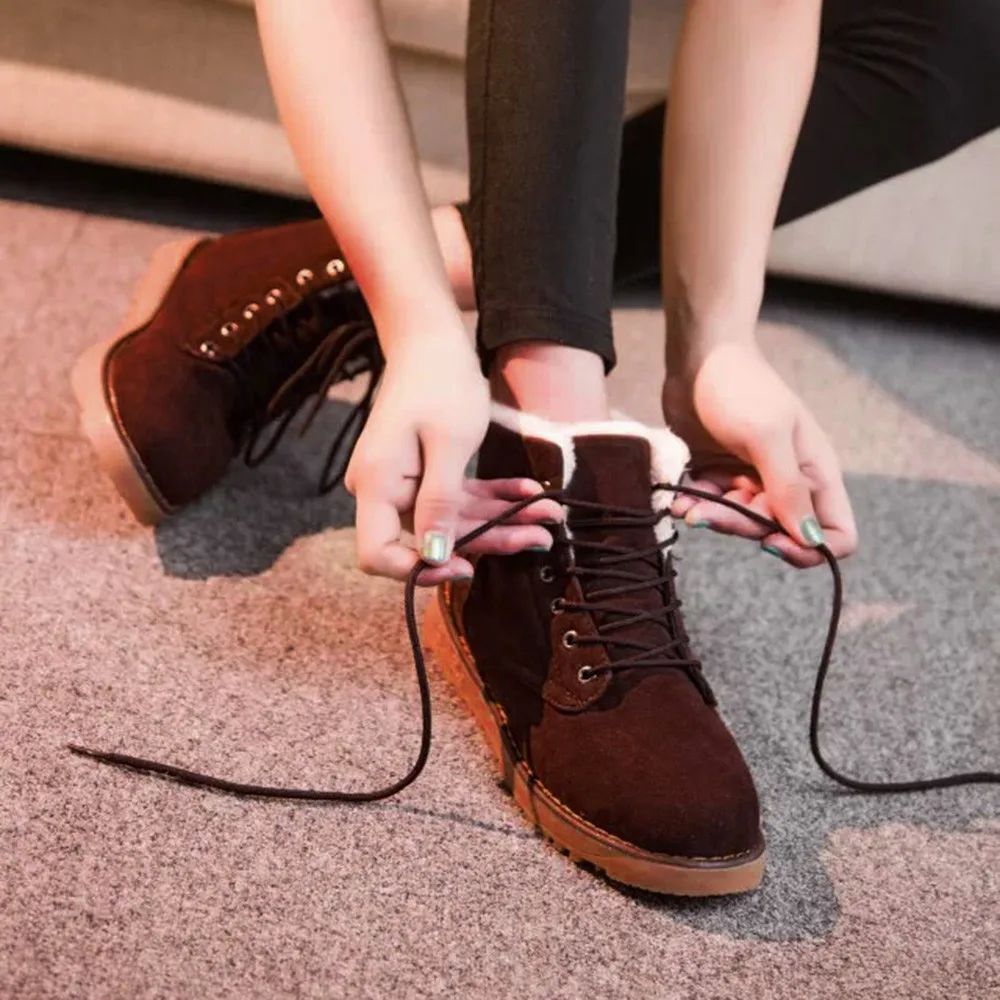 KANCOOLD/женские зимние ботинки; теплые женские ботинки на плоской подошве, на платформе, со шнуровкой; Новинка года; женские замшевые ботильоны на меху