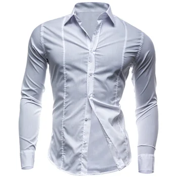 

2019 Spring and Autumn New Men's Casual Long Sleeve Solid Color Shirt / Men's Slim Lapel Cotton Lycra Work Business Dress Shirt