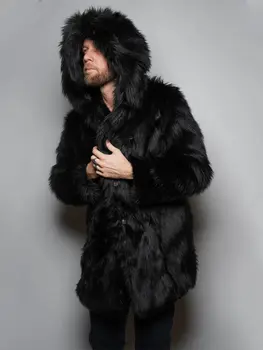 

2019 Autumn winter new faux fur hooded coat men imitation hawk fur coat jacket thicker warm coat