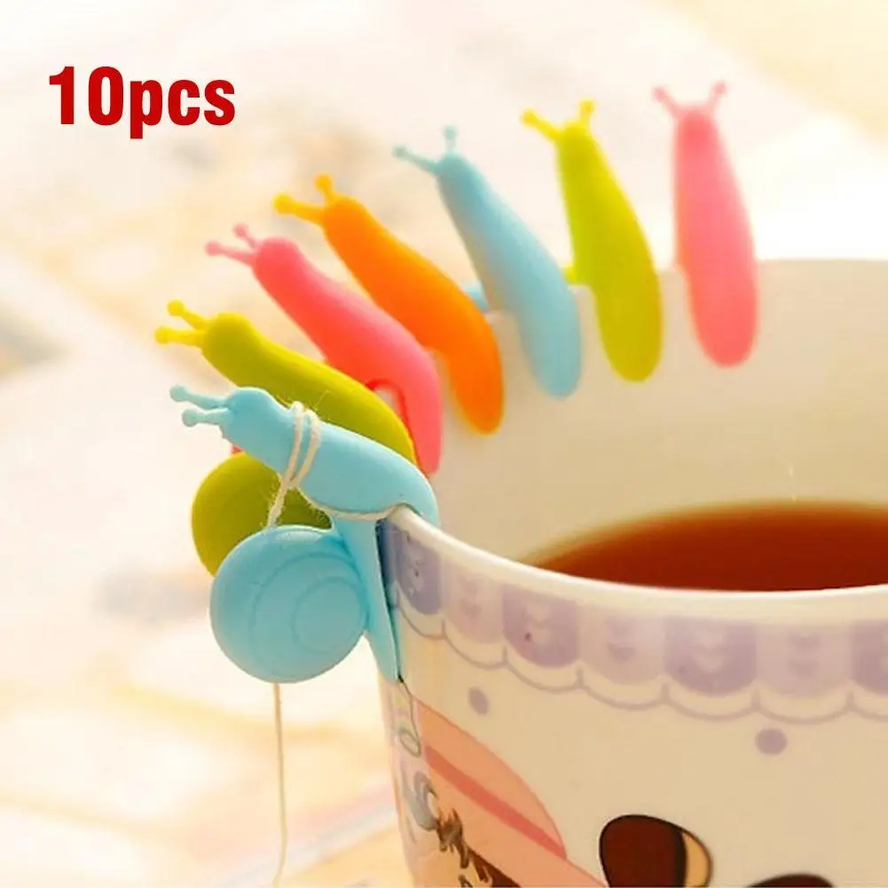 

10X Silicone Gel Cute Snail Shape Tea Bag Holder Random Candy Color Snails Mug Clip Tea Bag Hanging Tea Tools