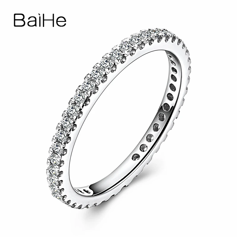 BAIHE 0.33ct SI/H Кольцо с натуральными бриллиантами, 18 к белое золото, обручальное кольцо, полное вечное ювелирное изделие, Размер США 5,5, подарочное кольцо