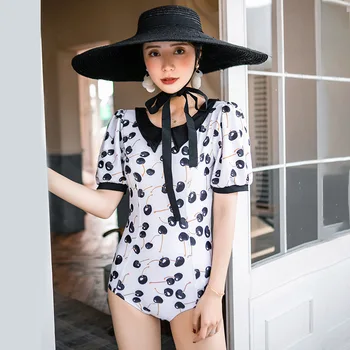 

Swimming Suit For Women Swim Sexy Swimsuit Sports Push Up Bikinis 2019 Slim Short Long Sleeve Print Neck One Piece Hot Polyester