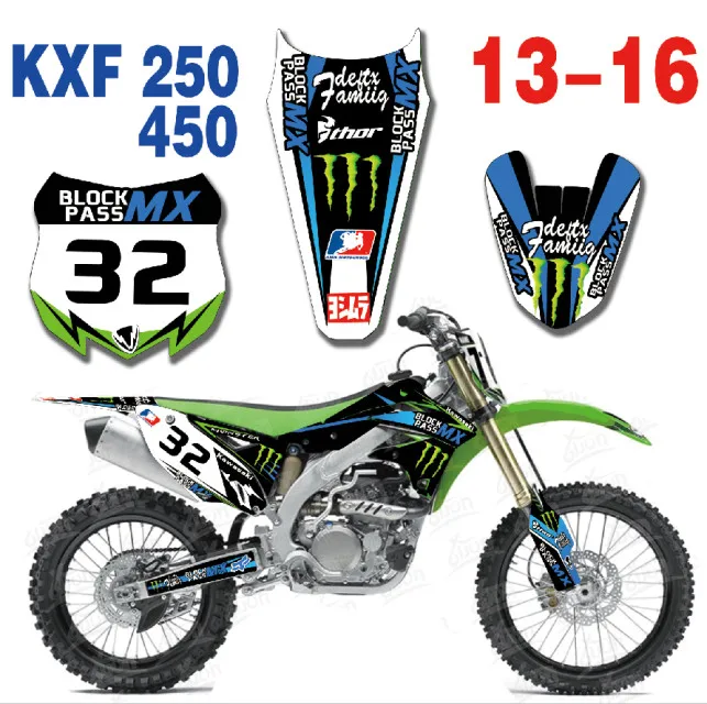 Для Кавасаки KX250F KXF250 KXF 250 KX 250F 2013 на заказ номерной знак наклейки и фоны графика